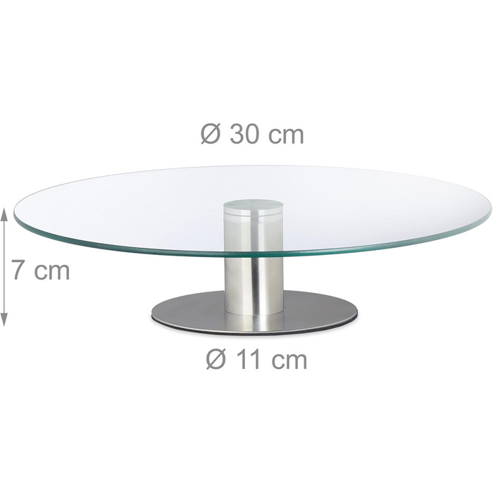 Тортниця Relaxdays з підставкою, Ø 30 см, для сервірування, поворотна, скло та нержавіюча сталь, прозора/срібна