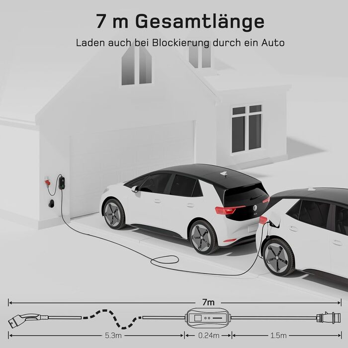 Мобільна зарядна станція для електромобілів Dé 11 кВт (3 фази, 7м, 6-16A) з регулюванням потужності, кабель CEE 16A на Typ 2, сумісна з Model Y/3, ID.3/4/5, MG4, EX30, e-up, e-tron, Zoe та іншими електромобілями