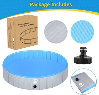 Dog Pool Swimming Pool Ø 140cm for Dogs, Children's Wading Pool or Other Animals, Reinforced Strength 5mm, Portable and Foldable - grey