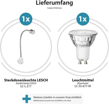Світлодіодна настільна лампа LESCH з гнучкою ніжкою (хром/чорний), GU10 LED 7.6W, тепле біле світло, 1103lm, кут 33°