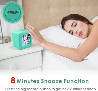 Цифровий туристичний годинник-будильник Plumeet з функцією відкладання, нічним світлом та великим дисплеєм, зеленого кольору