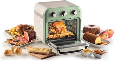 Аерофритюрниця та духовка Ariete Vintage 4632, 1400 Вт, 2-в-1, 16 л, з аксесуарами, таймер 60 хв, подвійне скло, зелена