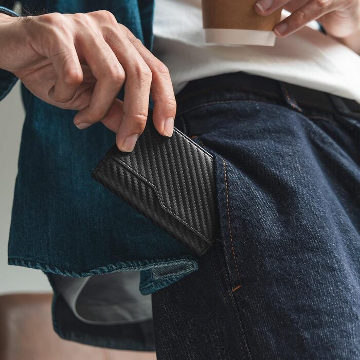 Кредитне портмоне VULKIT з двома віконцями для ID, RFID-захистом, автоматичний висувний механізм, шкіряне, чорний колір