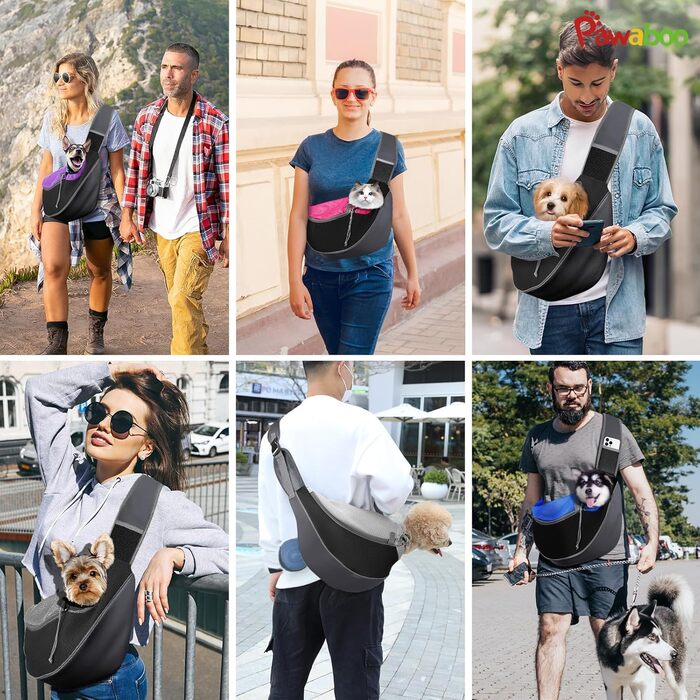 Pawaboo Сумка-переноска для собак, оновлена версія з кишенею для телефону, регульована сумка на плечі для собак, переноска для тварин для прогулянок на відкритому повітрі, чорна (Magenta-2025 Upgedated, S)