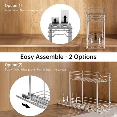 Висувна полиця для спецій, 2 яруси, органайзер для кухні, регульована висота, металева, срібна. Організатор для шафи на кухні, розмір 26,4х12,5х24,3 см