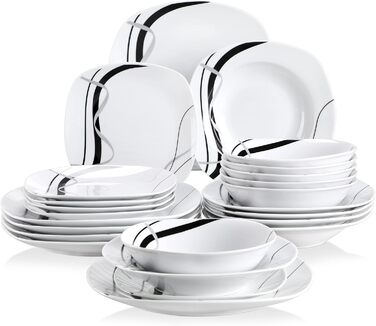 Набір посуду VEWEET FIONA 24 шт. для 6 осіб: 6 тарілок, 6 десертних тарілок, 6 супових тарілок, 6 мисок