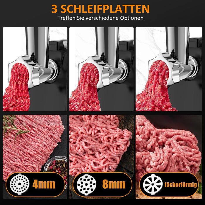 М'ясорубка електрична STANEW 4-в-1, 3500 Вт, 3 диски з нержавіючої сталі (4/8 мм, решітка), насадка для ковбас