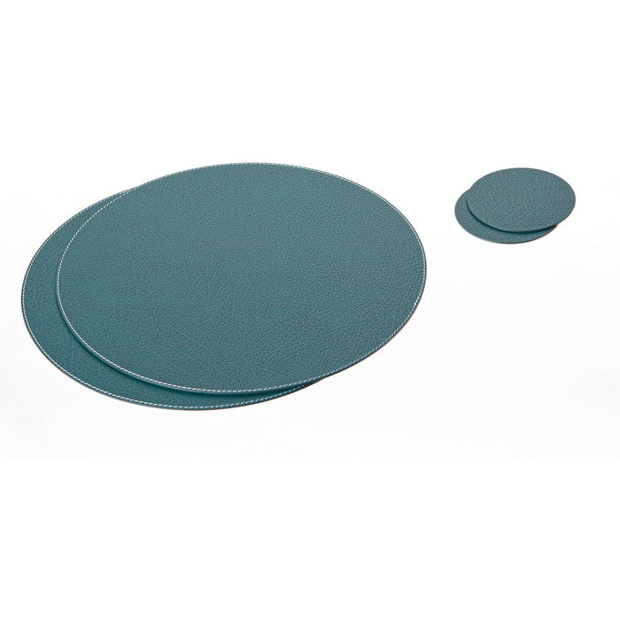 Nikalaz Placemats and Coasters made of Recycled Leather, Table Sets, 2 Piece Table Mats, Placemats 33 cm (Crocodile Embossing) (Petrol Green)