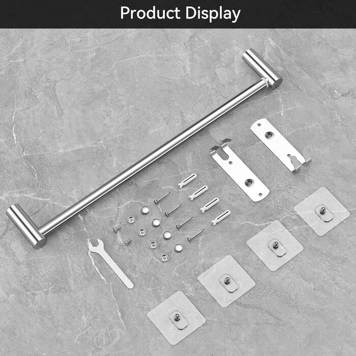 Висувна тримач для рушників 43-78 см, нержавіюча сталь, без свердління, для ванної кімнати та кухні