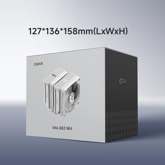 Ocypus Iota A62 BK: Кулер для CPU з цифровим дисплеєм, 6 теплових трубок, 2 вентилятори 120 мм, підтримка AMD AM4/AM5, Intel LGA 115X/1200/1700/1851