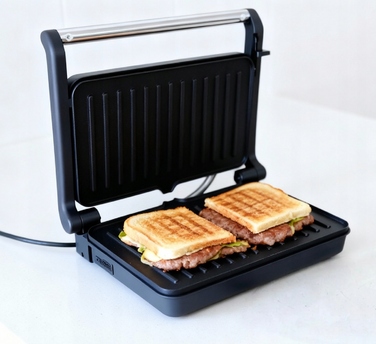 Контактний гриль Kalorik 1200 Вт, сріблястий, з розкриттям на 180°