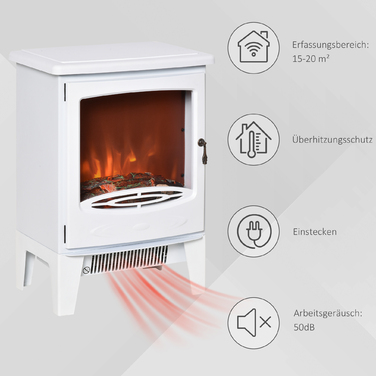 HOMCOM LED Electric Fireplace Standalone Fireplace with Flame Effect 900/1800W Metal & ABS Plastic in White 39 x 26 x 54.8 cm for a Cozy Atmosphere