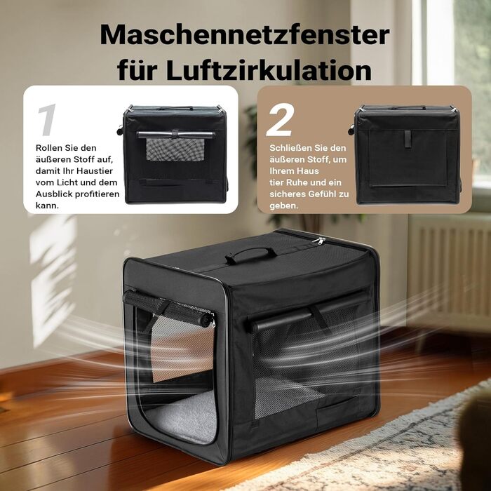 Транспортна переноска для собак та котів Wiltec, чорна, 58x46x53 см, складна, з подушкою