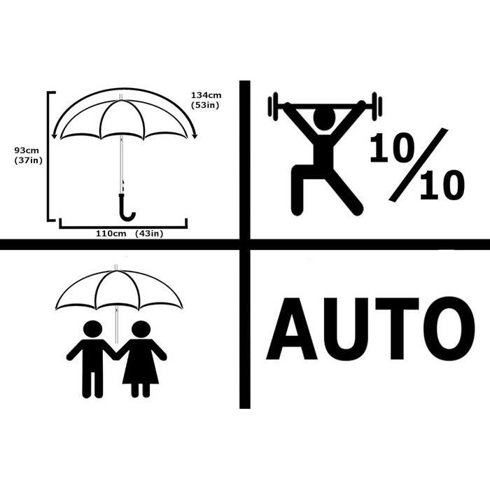 COLLAR AND CUFFS London Transparent Auto Open Windproof Umbrella - Fiberglass Reinforced Stock Umbrella for Men & Women - Black Trim - Non-Slip Grip