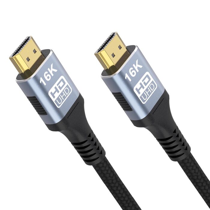 Кабель HDMI 2.2, 2 метри, 96Gbps, 16K/12K/10K/8K/4K@120Hz/240Hz/480Hz, eARC, HDR10+, Dolby Atmos/Vision, HDCP 2.2, для PS5, Xbox, Soundbar, Fire TV, HDTV