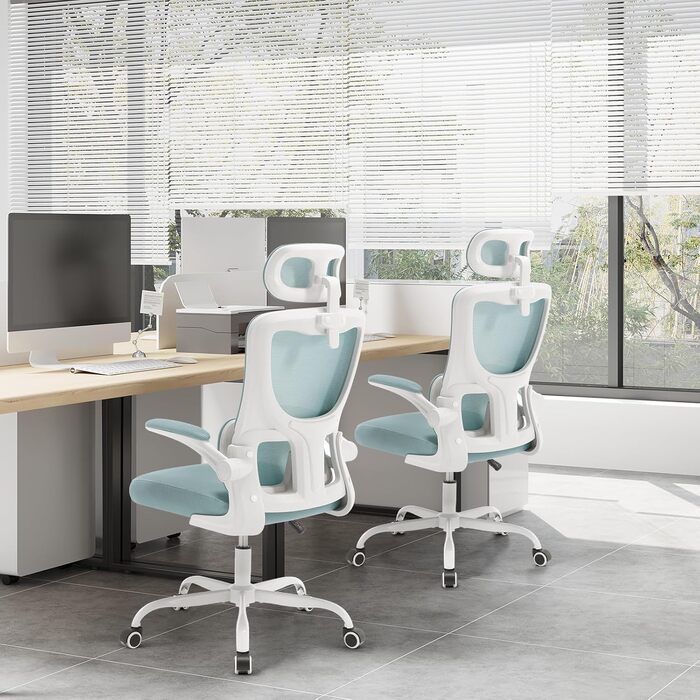 Крісло офісне WOLTU ергономічне, крісло для робочого столу з функцією гойдання, регульована підголовник, поворотні підлокітники, підтримка попереку, офісне крісло, витримує 150 кг (Блакитний)