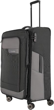 Travelite 4-Wheel Luggage Size L Softshell made from recycled material, Luggage Series VIIA: Trolley with expandable gusset + edge protection, 77 cm, 91-103 liters (Large Trolley (77 cm), Slate Grey)