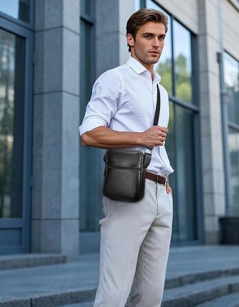 Чоловіча сумка через плече Leathario з натуральної шкіри, велика місткість, чорна