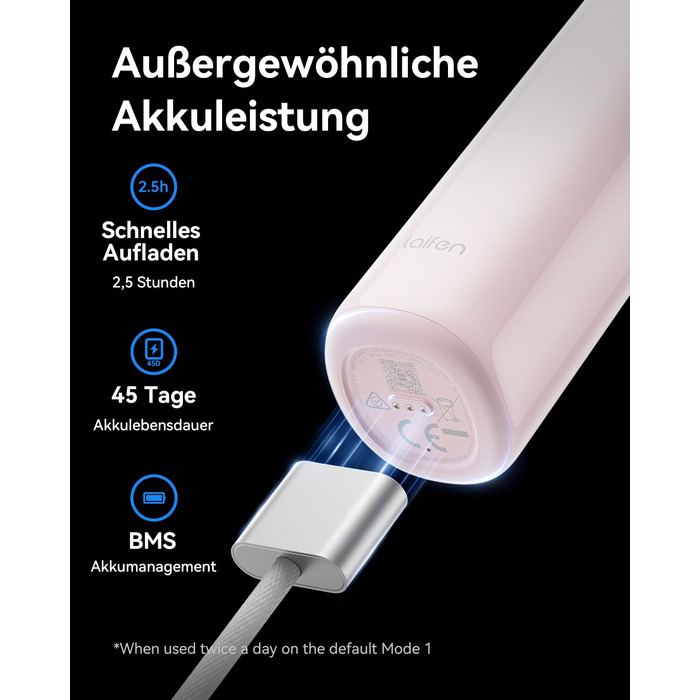 Laifen Wave Electric Toothbrush - Oscillating & Vibrating Sonic Toothbrush for Adults with 3 Brush Heads, IPX7 Waterproof, Magnetic Rechargeable Travel Toothbrush (ABS Pink)