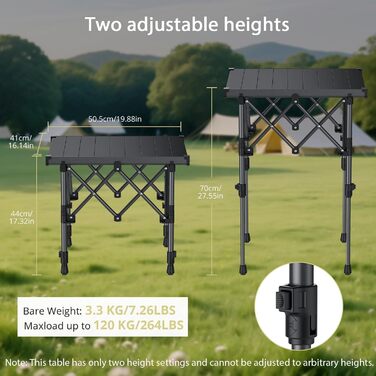Складний кемпінговий стіл Anbte алюмінієвий 67x58 см, регульована висота (44/70 см), вантажопідйомність до 150 кг, з сумкою для зберігання - для пікніка, саду, балкону