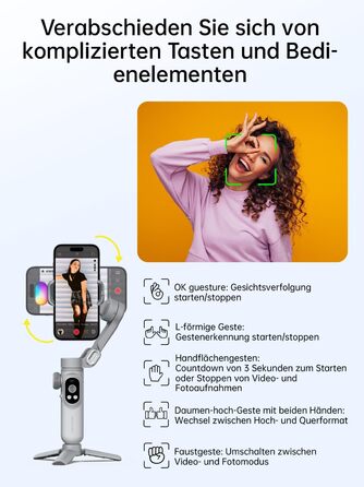 Стабілізатор для смартфона AOCHUAN 3-осьовий з RGB-підсвічуванням, для iPhone/Android, з функцією трекінгу обличчя, комплект Smart X Pro (Сірий)