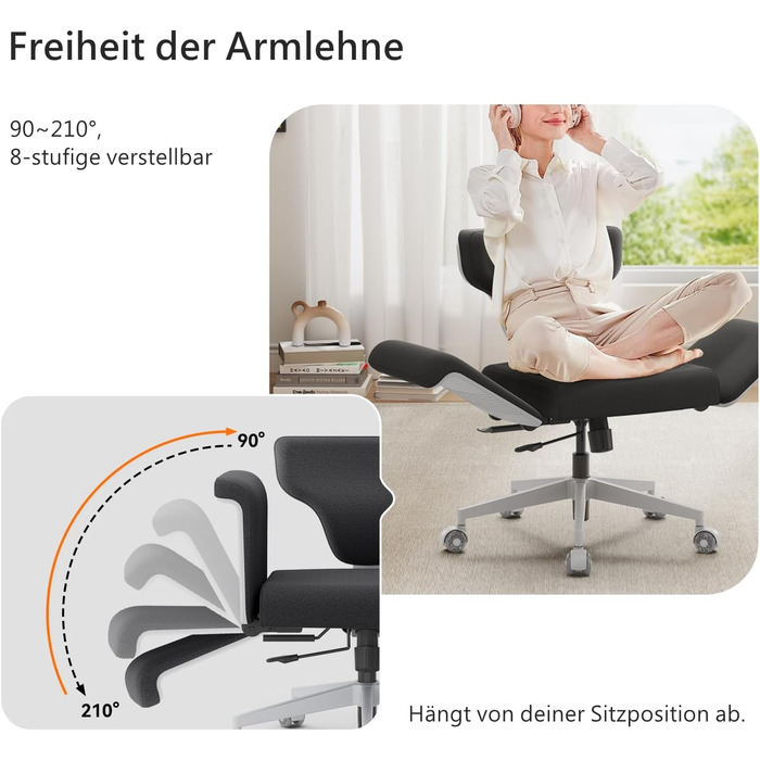 Офісне крісло Newtral FX-FF з регульованою висотою та (за бажанням) підлокітниками, поворотне, з гумовими колесами, для дому та офісу, модель Freedom-X FF (чорний)