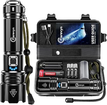 Потужний ліхтарик LED - 1000000 люмен, акумулятор 5000 mAh, IP67 водонепроникний, 5 режимів, для кемпінгу/походів/відпочинку на природі/надзвичайних ситуацій
