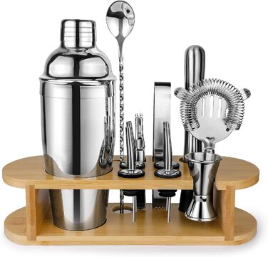Набір шейкер для коктейлів Barkeeper Set з підставкою, комплект для приготування напоїв з нержавіючої сталі, професійний барний інструмент, барменський набір, подарунок для домашнього бару, для чоловіків, жінок та батьків (сріблястий)