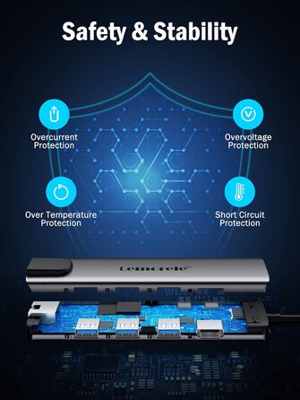 Lemorele Док-станція USB C хаб 9-в-1 з Ethernet: 2xHDMI 4K, 3xUSB 3.0/2.0, VGA, PD 100W, SD/TF, для Windows, MacBook, Dell, HP, Lenovo, Surface