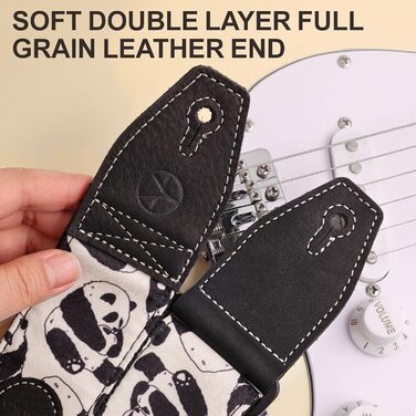 Гітарний ремінь 5,1 см з бавовняним друком, квітковий принт, з повним шкіряним кінцем, для бас-гітари, електро- та акустичної гітари, безкоштовний кріплення для ременя, фіксатори для ременя та медіатори. Жовті ромашки (Панда)