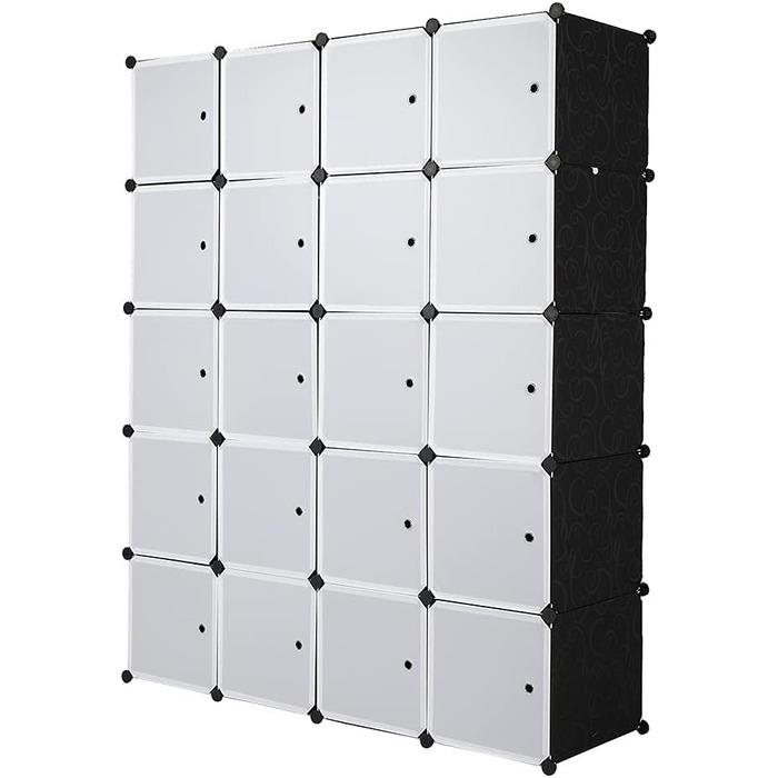 Regal system, 10 cubes, plastic wardrobe with doors, modular cabinet for space-saving storage, 70 x 45 x 175 cm, white door & black cabinet. Storage for clothing, shoes etc. (140 x 45 x 175 cm, White-1)
