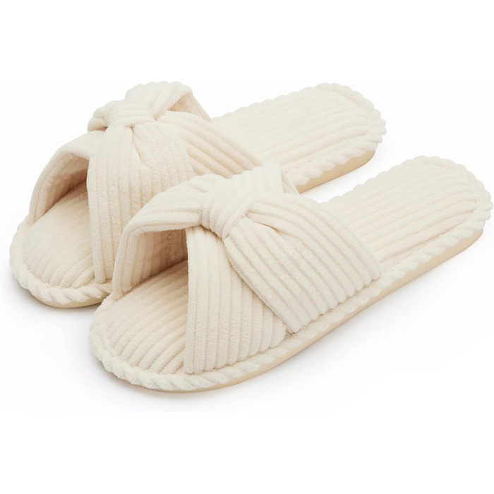 Чантому Хаусшухе для жінок: домашні тапочки з меморі-піною, зручні, з відкритим носком, ковдраний велюр, антиковзаючі, для дому, спальні, ванної кімнати, розмір 39/40 EU, бежеві