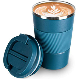 Термокружка з нержавіючої сталі, 380 мл, блакитна. Ізольована термокружка для напоїв, подорожей, авто. З кришкою, подвійні стінки, не протікає.