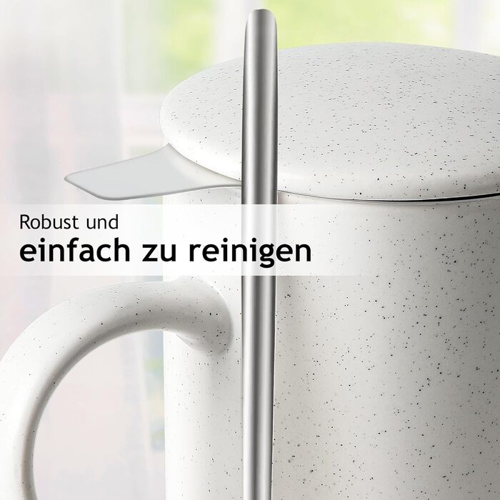 Набір чайних чашок Miamio 2 x 500 мл з кришкою та ситом, з чайним ситечком та ложкою, для заварювання листового чаю, подарунок для жінок, сумісний з мікрохвильовою піччю та посудомийною машиною (сірий)