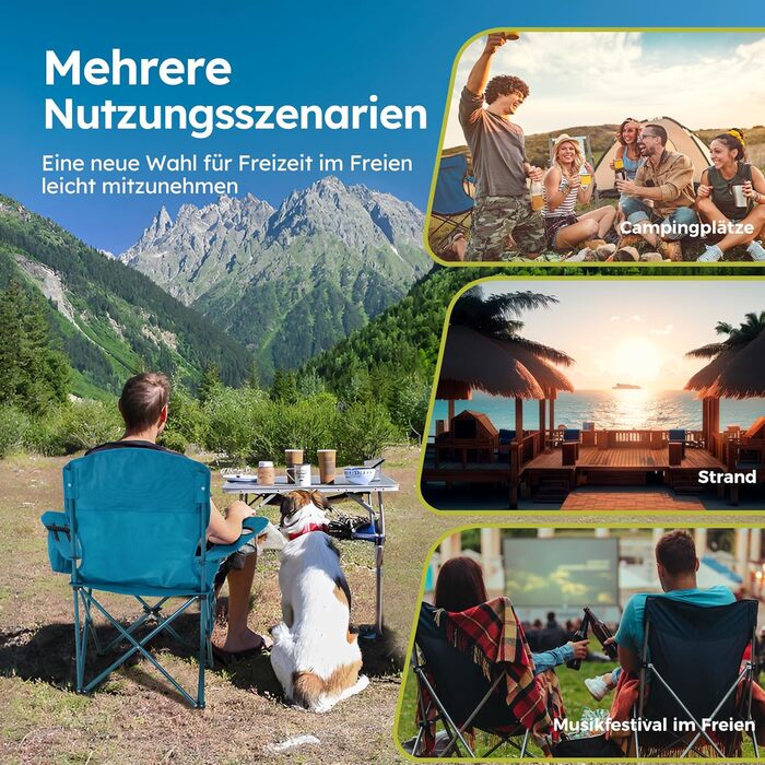 Набір 2 складаних стільців High Point Sports для кемпінгу, риболовлі та саду з підсклянником та охолоджувальним відсіком (до 120 кг), синій