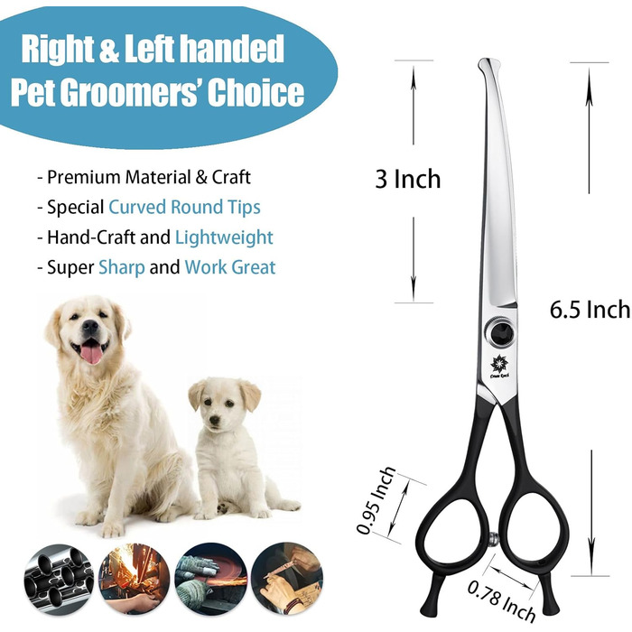 Ножиці для собак Dream Reach 6,5 дюйма, професійні, з нержавіючої сталі 440C, вигнуті, у подарунковій коробці