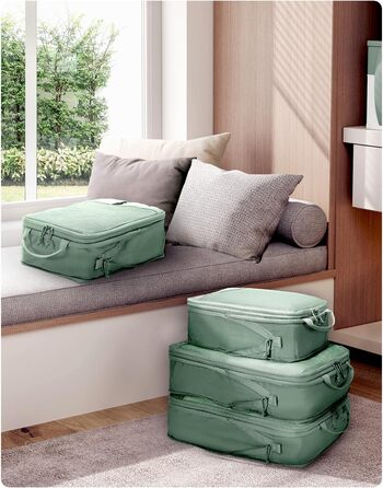 Органайзери для валізи ECOHUB (4 шт.) з мітками, набір еко-пакувальних кубиків з перероблених матеріалів, зелені