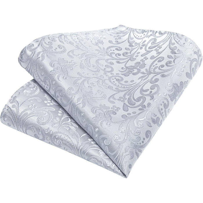 Набір аксесуарів для чоловіків DiBanGu: краватка, хустинка, кафтанчики, краватковий затискач, шовковий паваротний узор, білий / срібний