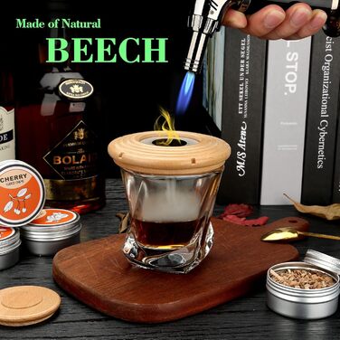 Dad Gift Christmas, Cocktail Smoker Kit, Whiskey Stones, Torch Lighter, Old Fashioned Whiskey Smoker Drinks Kit, Cocktail Accessories for Drinks, Bourbon-Walnut (Butane Not Included) (Beech Torch)