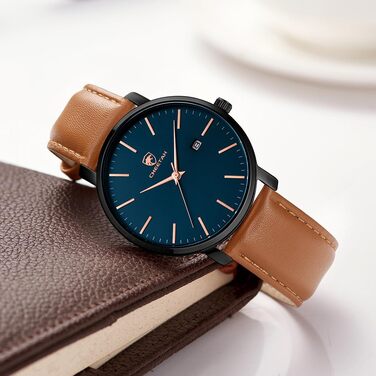 Чоловічий годинник CHEETAH Minimalistische, аналоговий кварц, водостійкий 3 ATM, з шкіряним ремінцем, з датою, спортивний годинник для молоді, коричневий/чорний/синій