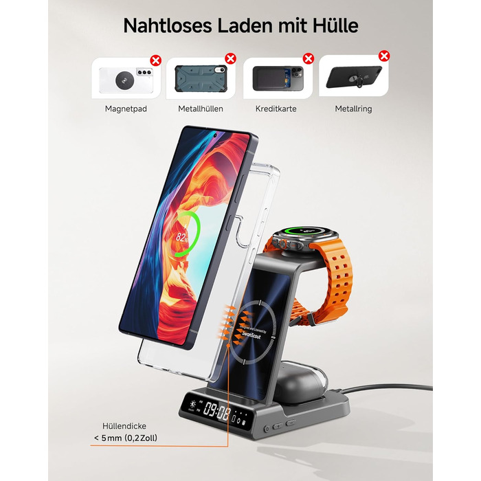 Бездротова зарядка 3-в-1 для Samsung Galaxy S25 Ultra, Watch 8/Ultra/7/6, Buds 3/3 Pro (Tech Grey)