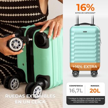 Чемодан ручної поклажі NUMADA Upfly Underseat 40x25x20 см (20 л), зелений. ABS, знімні колеса, для Ryanair, Vueling, Easyjet