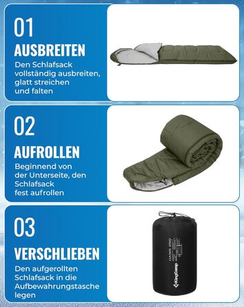 Сплячий мішок KingCamp Oasis для кемпінгу, 3-4 сезони, водовідштовхувальний, легкий, для дітей та дорослих, з можливістю з'єднання, для подорожей та активного відпочинку, оливковий, Zip 220×75 см