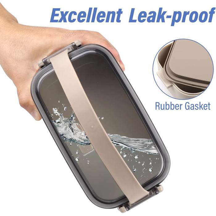 Ланчбокс Brotdose 3-х ярусний на 2200 мл з посудом, для дорослих, без BPA, підходить для мікрохвильової печі, бежевий