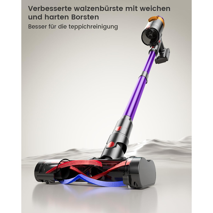 Бездротовий акумуляторний пилосос 45000 Па/550 Вт/70 хв, 1.8 л з OLED-екраном та антизаплутана насадка для підлоги, для твердих поверхонь, килимів, шерсті тварин