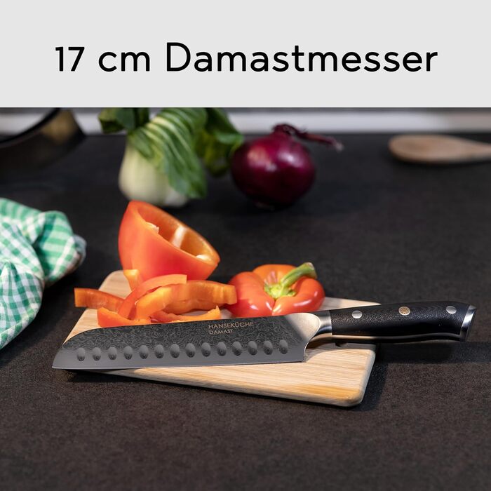 Ніж HansaKüche Santoku з дамаської сталі: професійний кухонний ніж з G10 ручкою, 67 шарів, висока якість