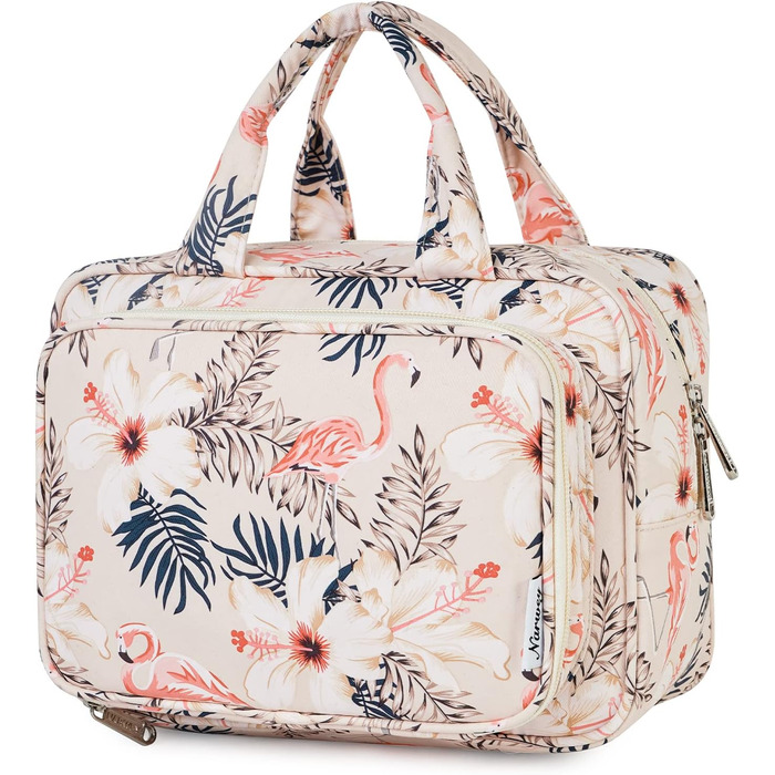 Велика косметичка для жінок Kulturtasche Damen Gross, дорожня косметичка, сумочка для макіяжу, валізка для туалетних речей (Бежевий фламінго)