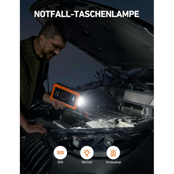 Powerbank AstroAI S8 Air з компресором 150PSI: 5-в-1 пристрій для підкачки шин, 6L бензин/3L дизель, повітряний насос, дисплей 2.4', 3 режими підсвічування