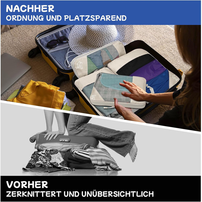 Набір органайзерів для валізи компресійних 5 шт. бежевого кольору для подорожей - Куби для пакування одягу, органайзер для рюкзака та валізи