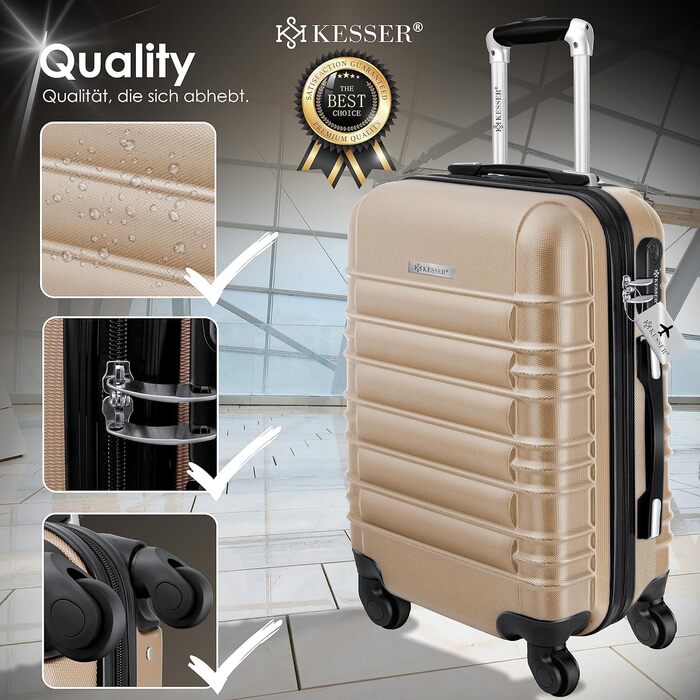 KESSER® Hard Shell Suitcase Including Luggage Scale + Baggage Tag | Trolley Suitcase Rolling Luggage Combination Lock 4 Wheels ABS Hard Shell Telescopic Handle (75cm – 120L) (Carry-on 55cm - 55L, Champagne)